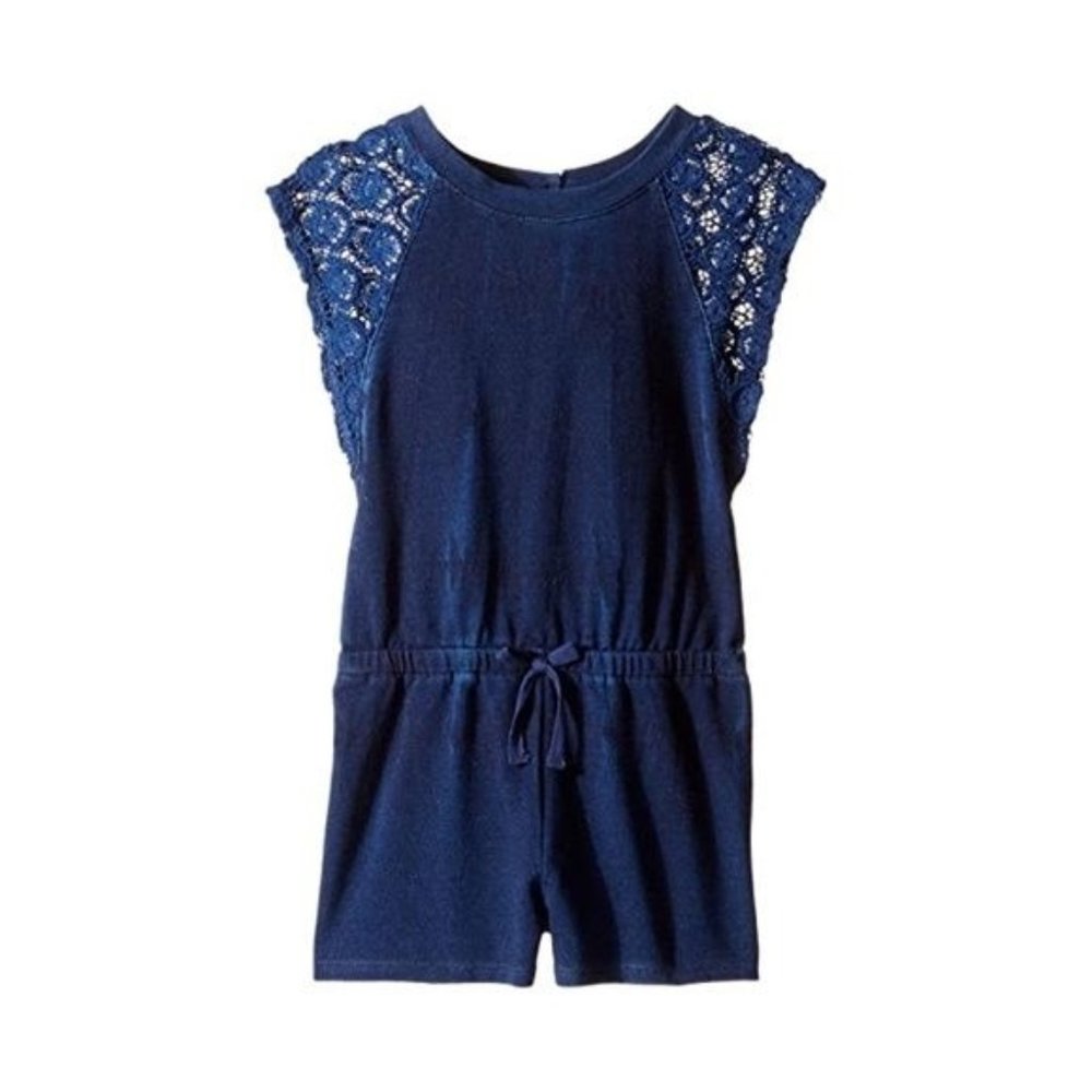 Splendid Indigo Light French Terry Lace Romper | 5/6